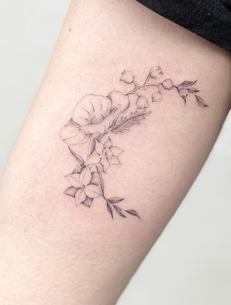 Larkspur and Poppy Flower Tattoo