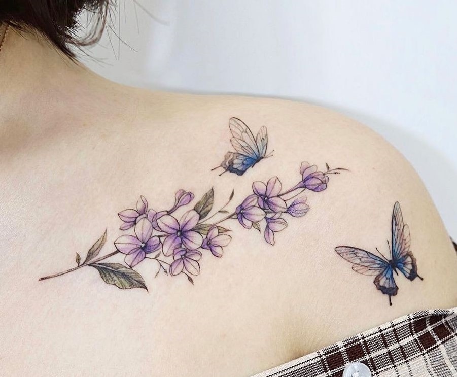 Lilac and Butterfly Tattoo 
