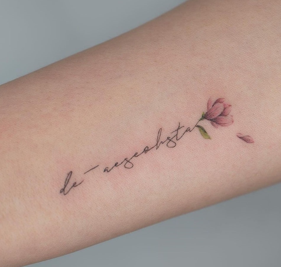 Magnolia with Lettering Tattoo