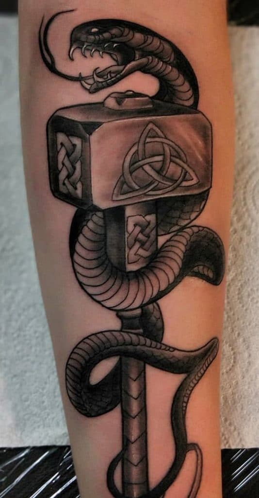 Mjolnir and Snake Tattoo