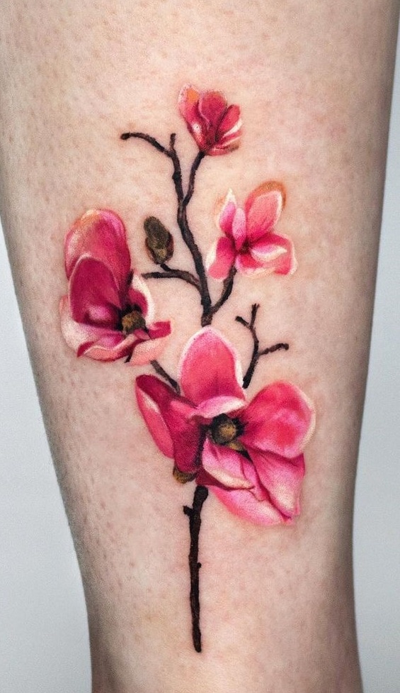Realistic Magnolia Tattoo
