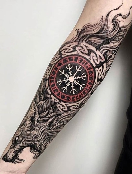 Helm of Awe and Wolf Tattoo