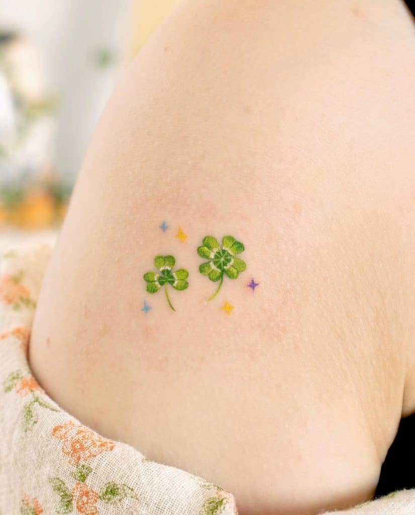 Shamrock with Four-leaf Clover Tattoo