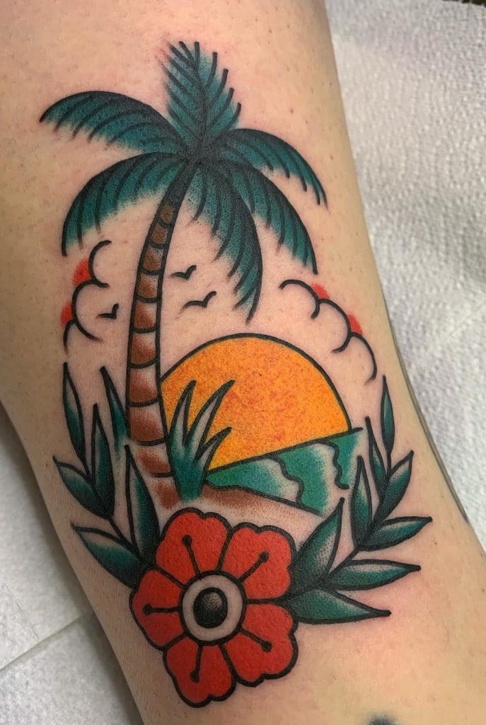American Traditional Palm Tree Tattoo
