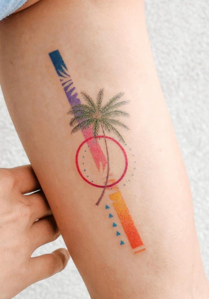 Colorful Palm Tree Tattoo