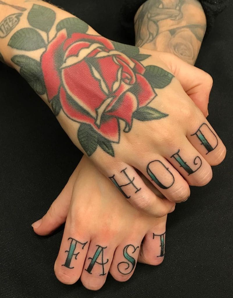 Hold Fast Lettering Knuckle Tattoo