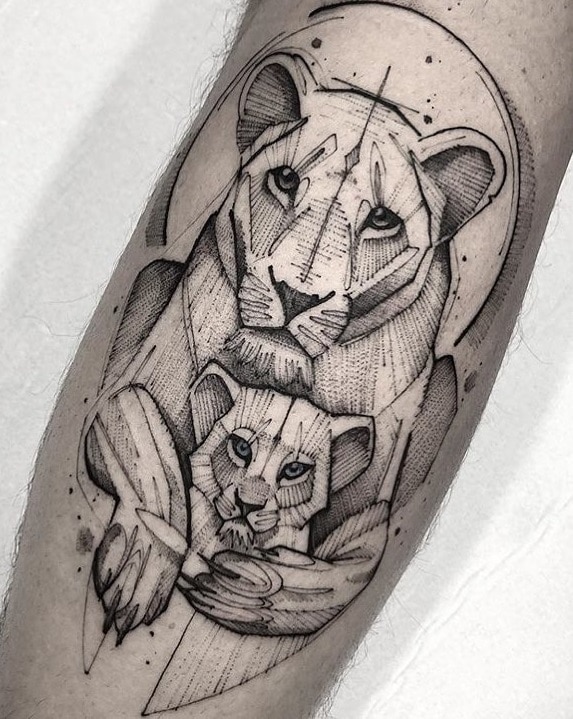 Lioness and Cub Tattoo