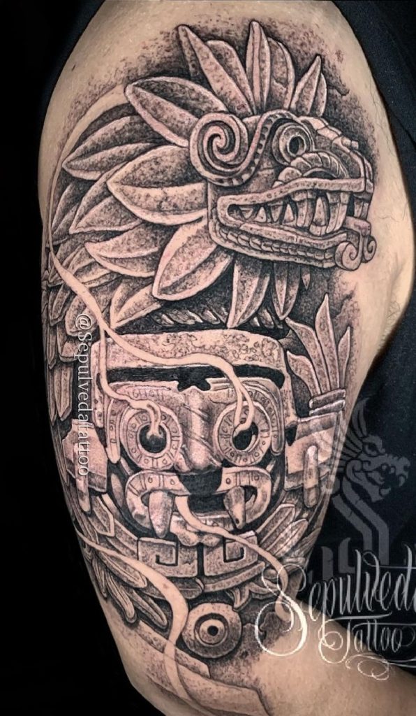 Mictlantecuhtli and Quetzalcoatl Tattoo 