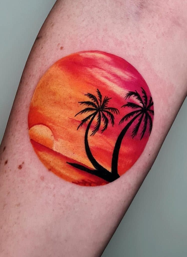 Palm Tree Tattoo and Sunset Tattoo