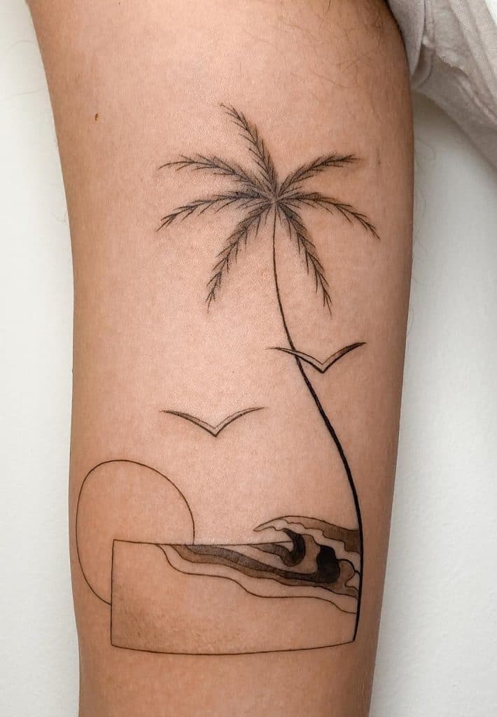 Palm Tree and Birds Tattoo