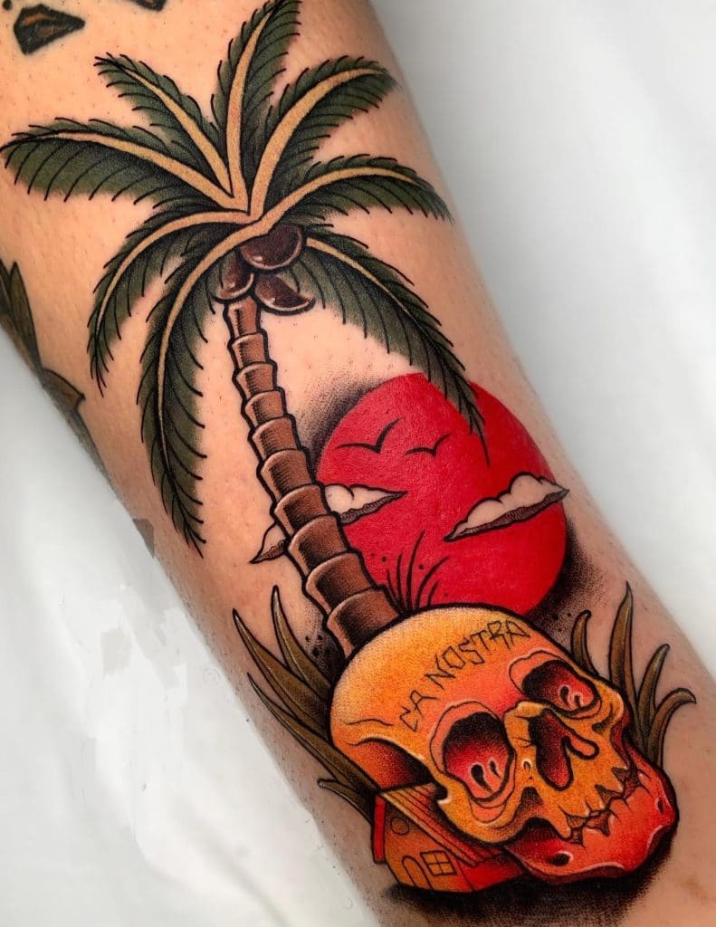 Palm Tree with Skull Tattoo