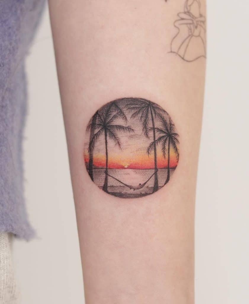 Sunset and Palm Tree Tattoo
