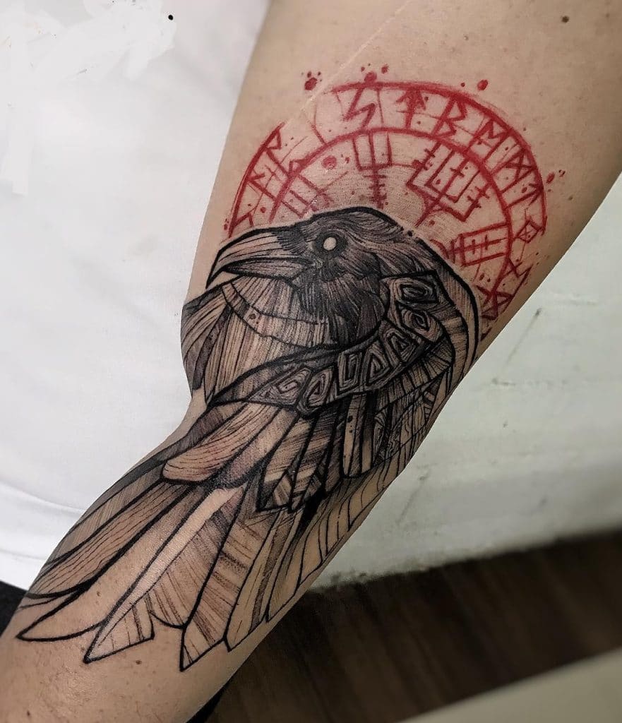 Viking Raven Tattoo with Runes