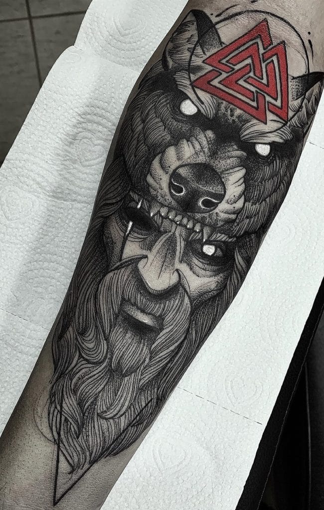 Valknut and Wolf Tattoo