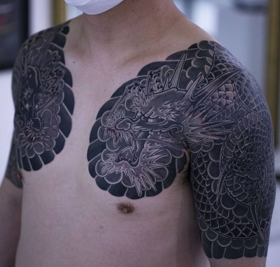 Black and Grey Japanese Dragon Tattoo