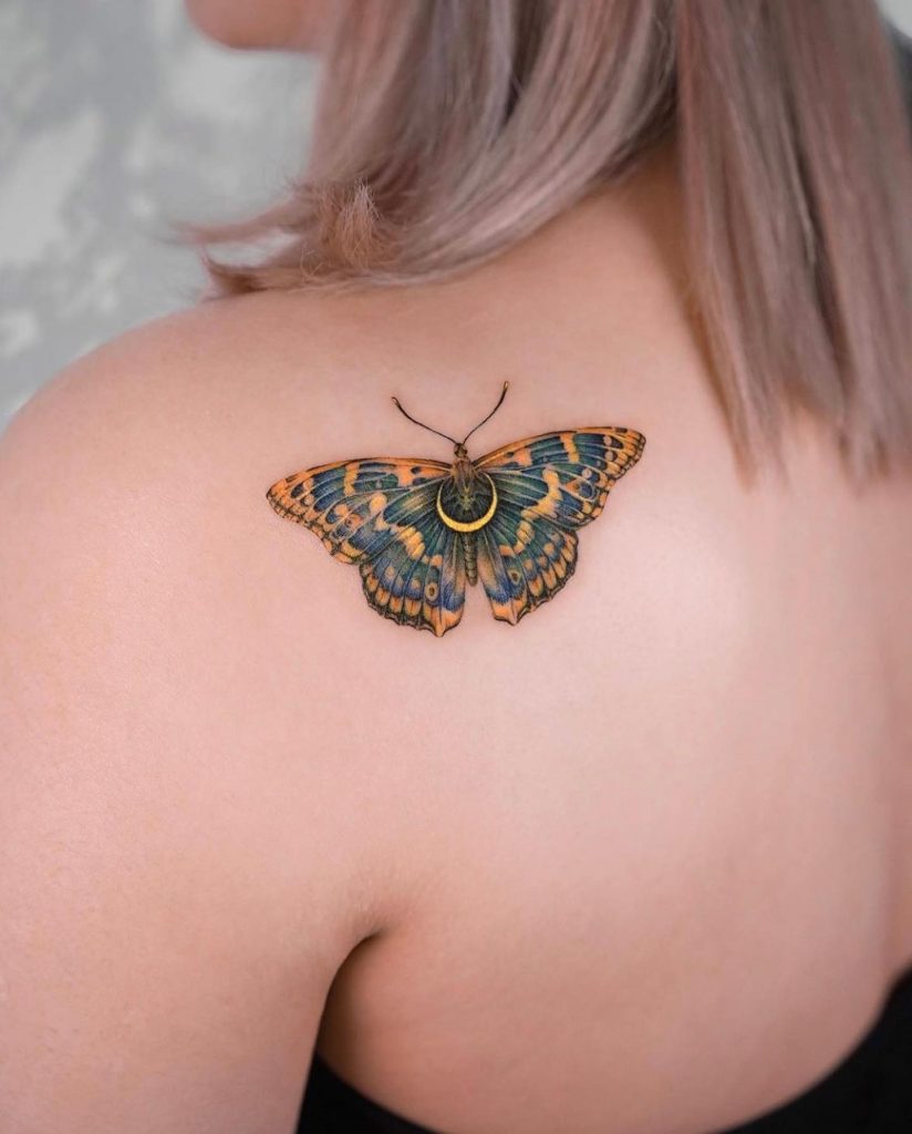 Moth and Crescent Moon Tattoo
