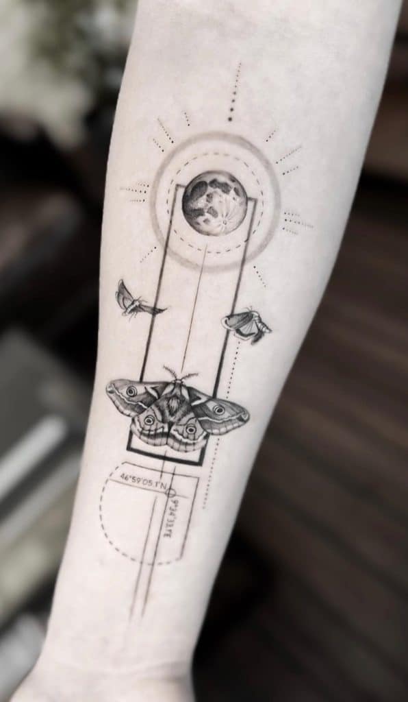 Moth and Moon Tattoo
