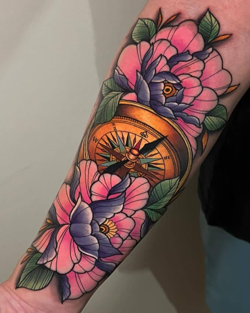 Neo-traditional Compass Tattoo