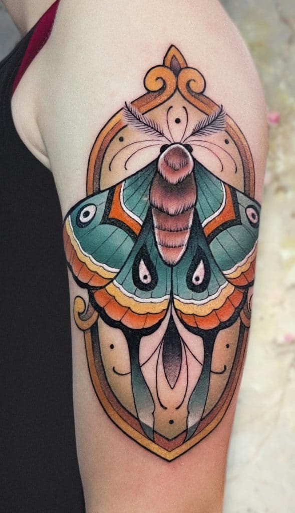 Neo-traditional Moth Tattoo