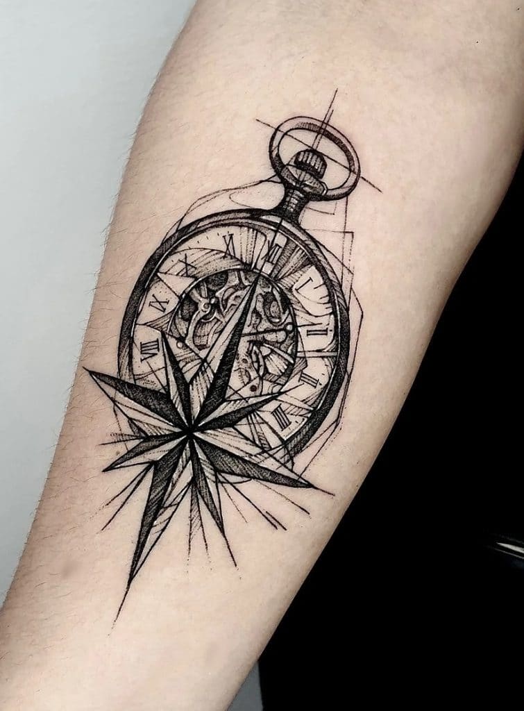 Sketchy Compass Tattoo