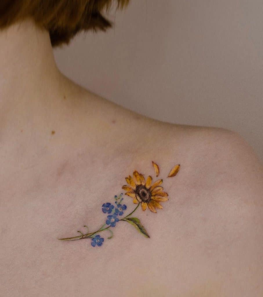Sunflower and Forget me Not Tattoo