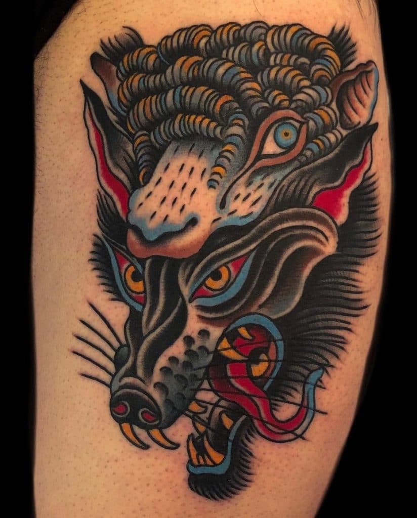 Traditional Wolf Tattoo
