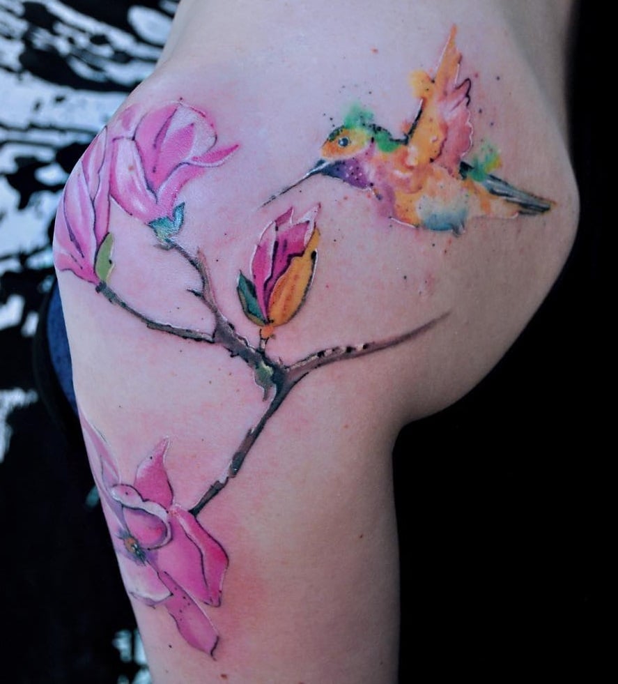 Watercolor Hummingbird Tattoo